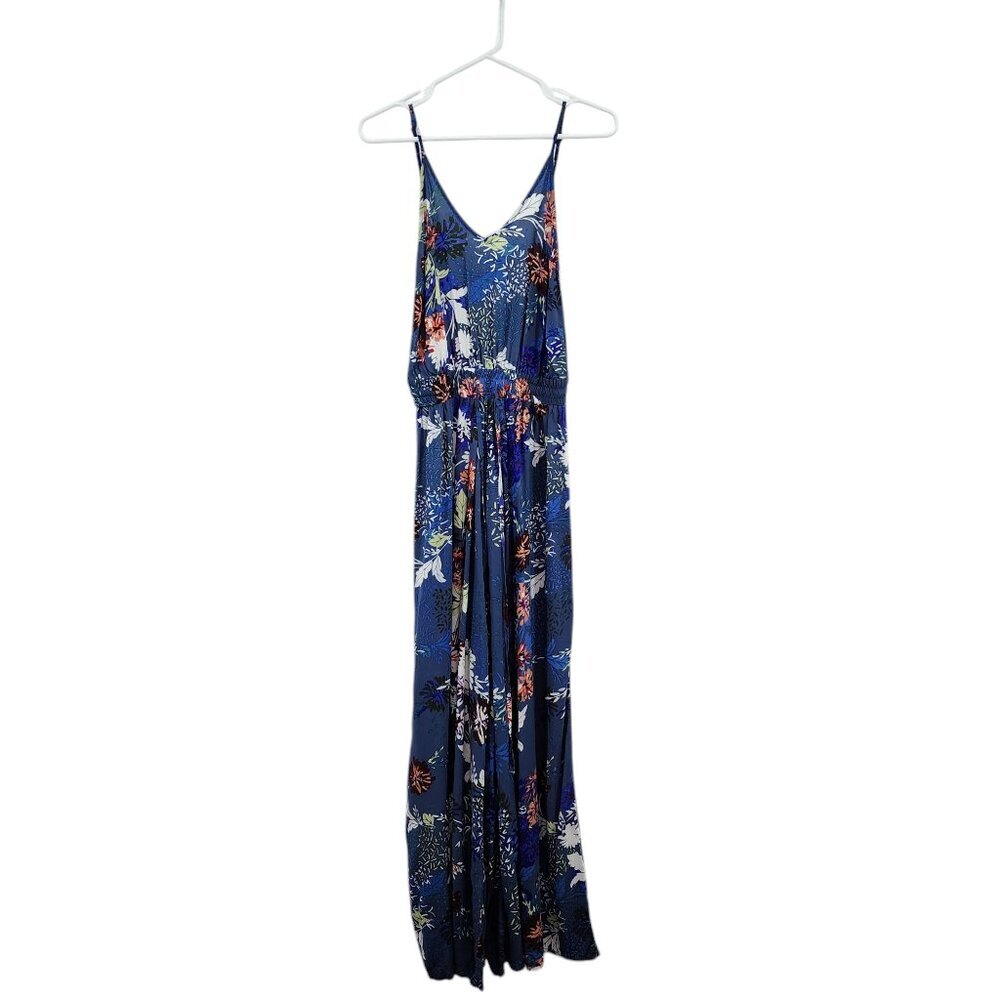 Jaase Women's Blue Floral Boho Wide Leg Jumpsuit Vacation Sz XS